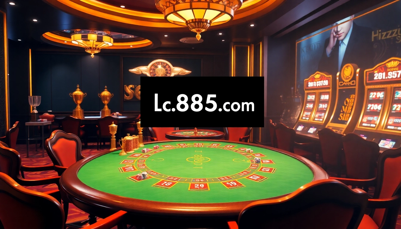 The excitement of high-stakes poker at https://lc888s.com/ featuring a luxurious table and vibrant atmosphere.