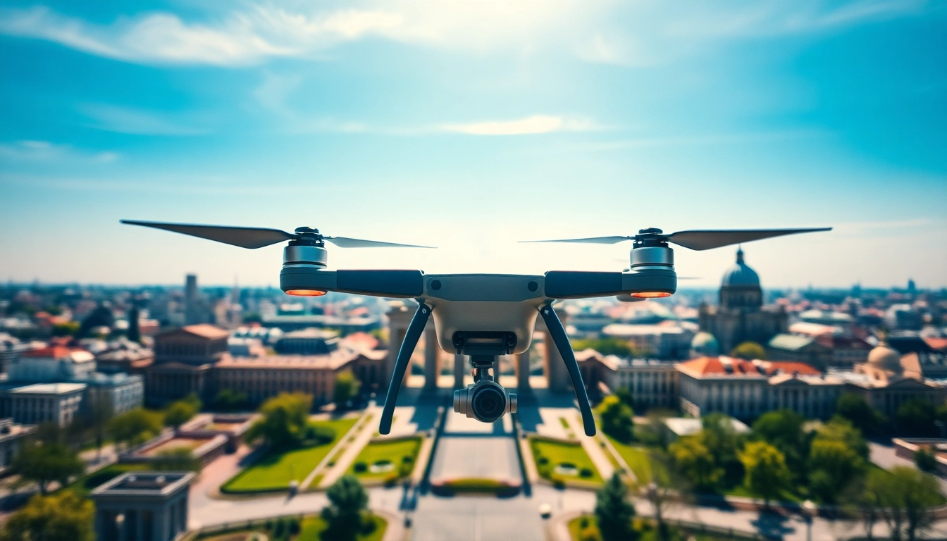 Drohnenfotos Berlin aufnahme der berliner skyline und berühmten landmarks