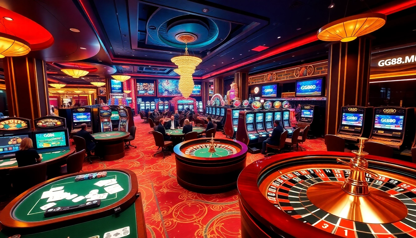 Experience the excitement of GG88.MOBI with a vibrant casino scene showcasing thrilling games and betting action.