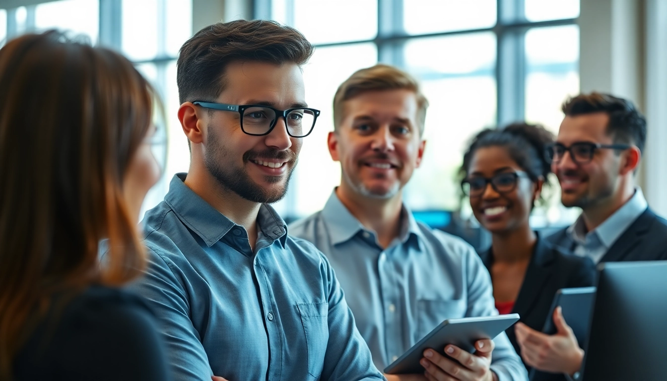 Headhunter IT engagiert mit IT-Fachkräften in einem modernen Büro.