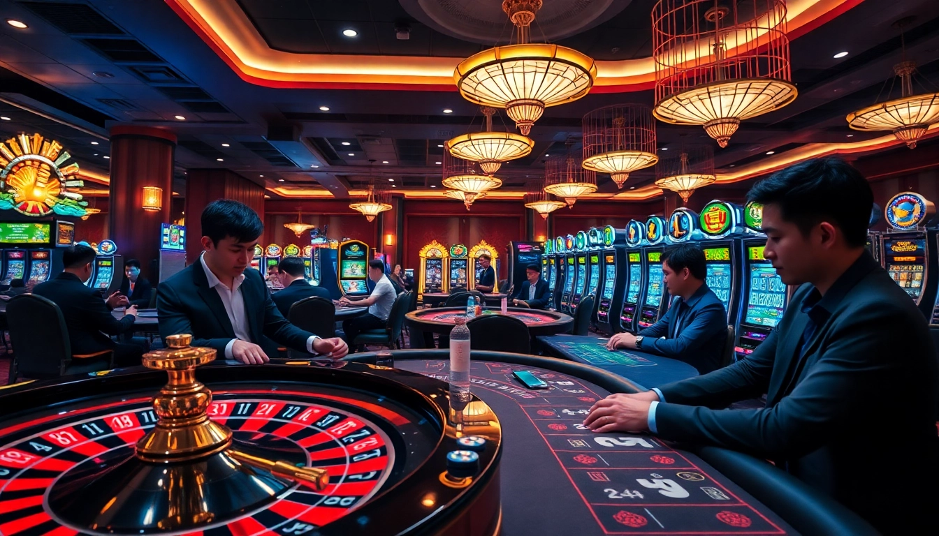 RR88 players engaging in thrilling casino games at a vibrant online gambling table.