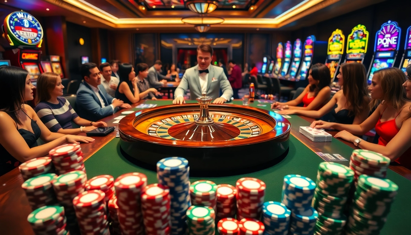Experience thrilling casino action at https://www.vaoluoitv.com/ with roulette, poker chips, and players engaged.