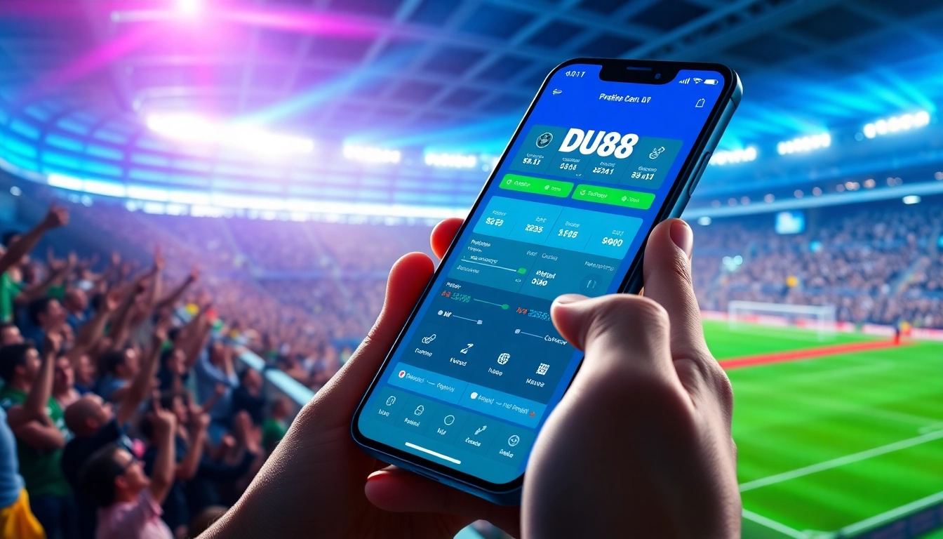 Engaging scene showcasing the DU88 online betting app, capturing excitement in sports gambling.