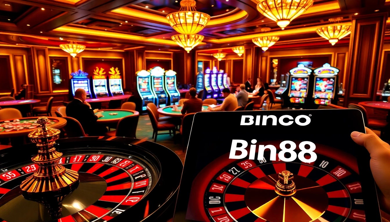 Experience the thrill of Bin88 at luxurious poker tables with vibrant casino ambiance.