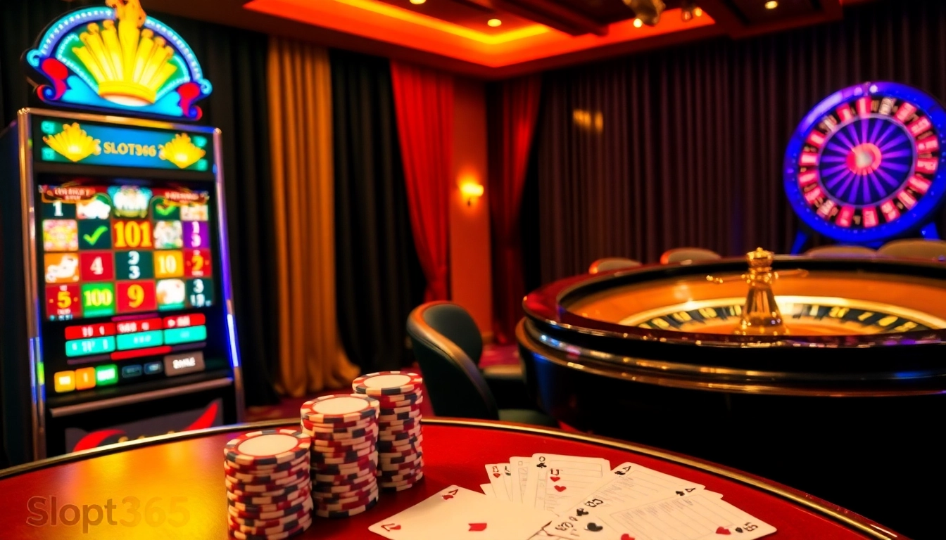 Experience thrilling gameplay at slot365 with vibrant slot machines and elegant casino decor.