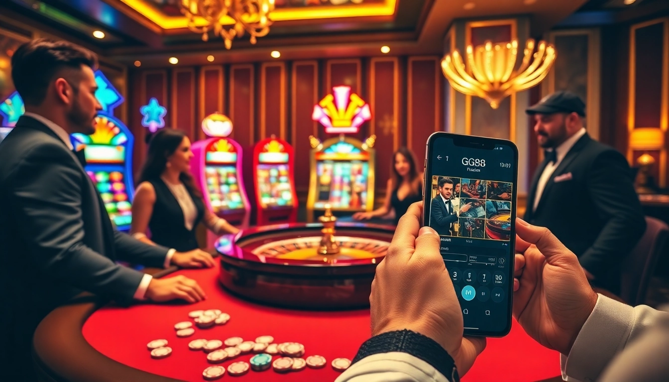 Experience the excitement of gambling at GG88 with vibrant casino tables and enthusiastic players.