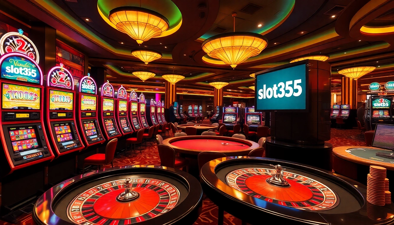 Players enjoying vibrant slot365 games in a luxury casino setting