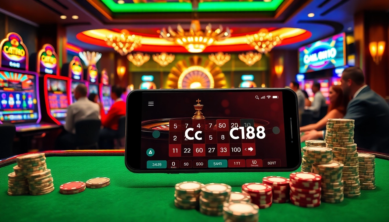 Experience thrilling online gambling with C168's vibrant casino scene featuring slot machines, roulette, and poker.