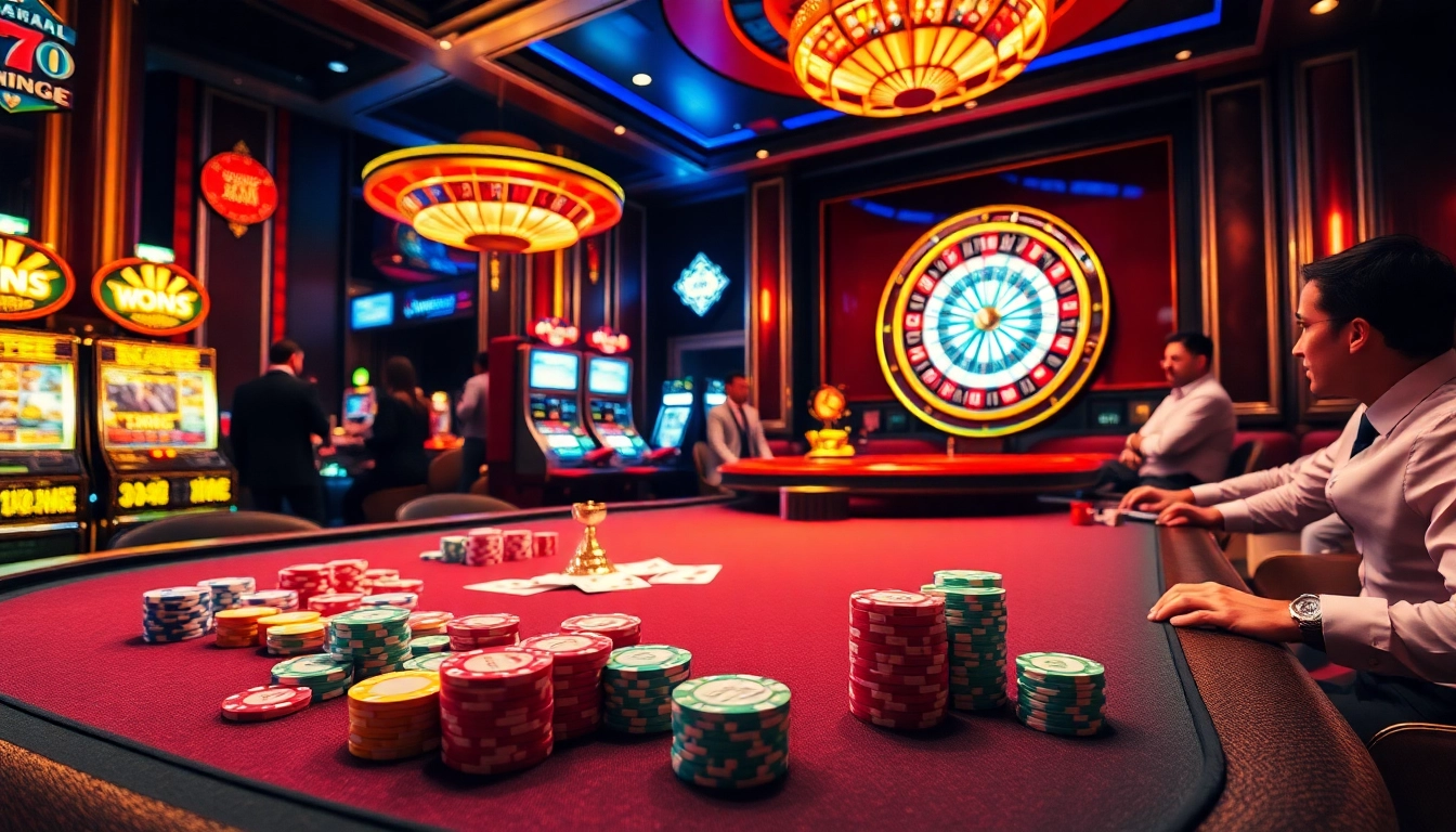 A vibrant casino scene showcasing lively poker players at a table, highlighting the hidden wiki 1 connections to the thrill of gaming.