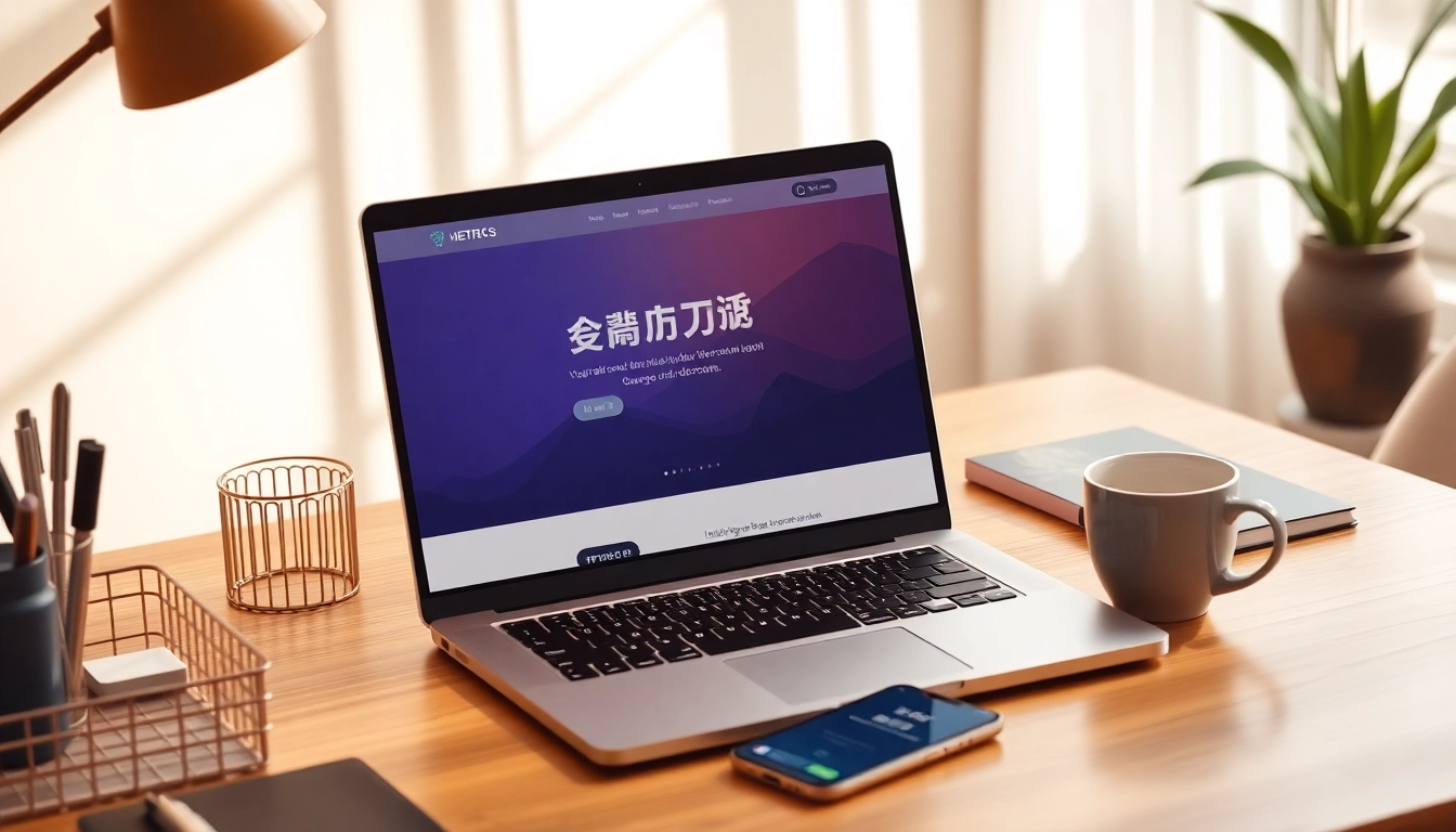 在专业工作区的现代笔记本电脑上显示的快连官网。