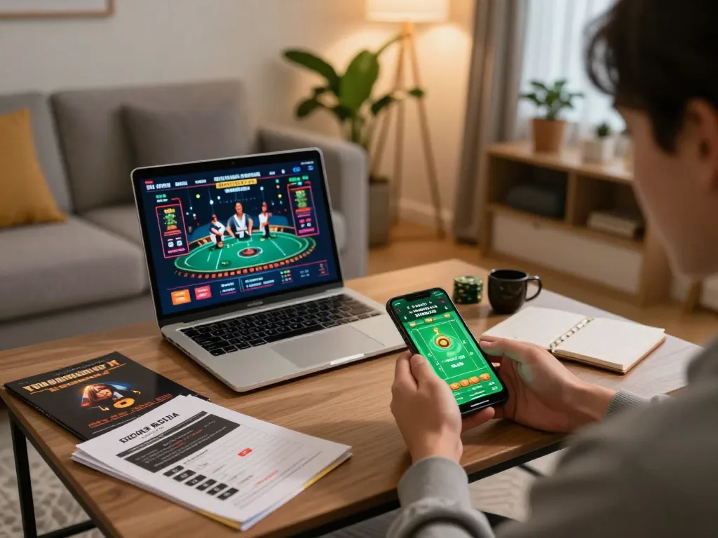 Engaged user using nhà cái sv368 sports betting app on smartphone in cozy home setting