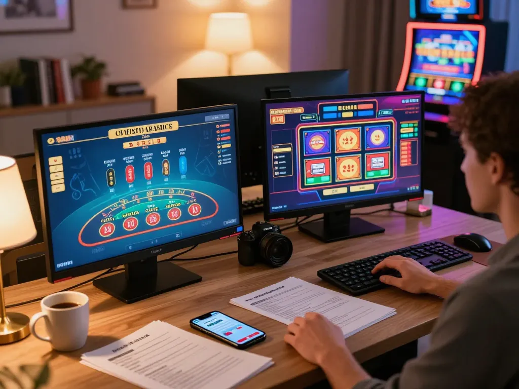 Player engaging with S8 online casino, showcasing dynamic gameplay on multiple screens.