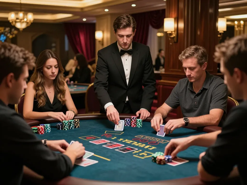 F168 players engaging in a high-stakes blackjack game at a luxury casino table.