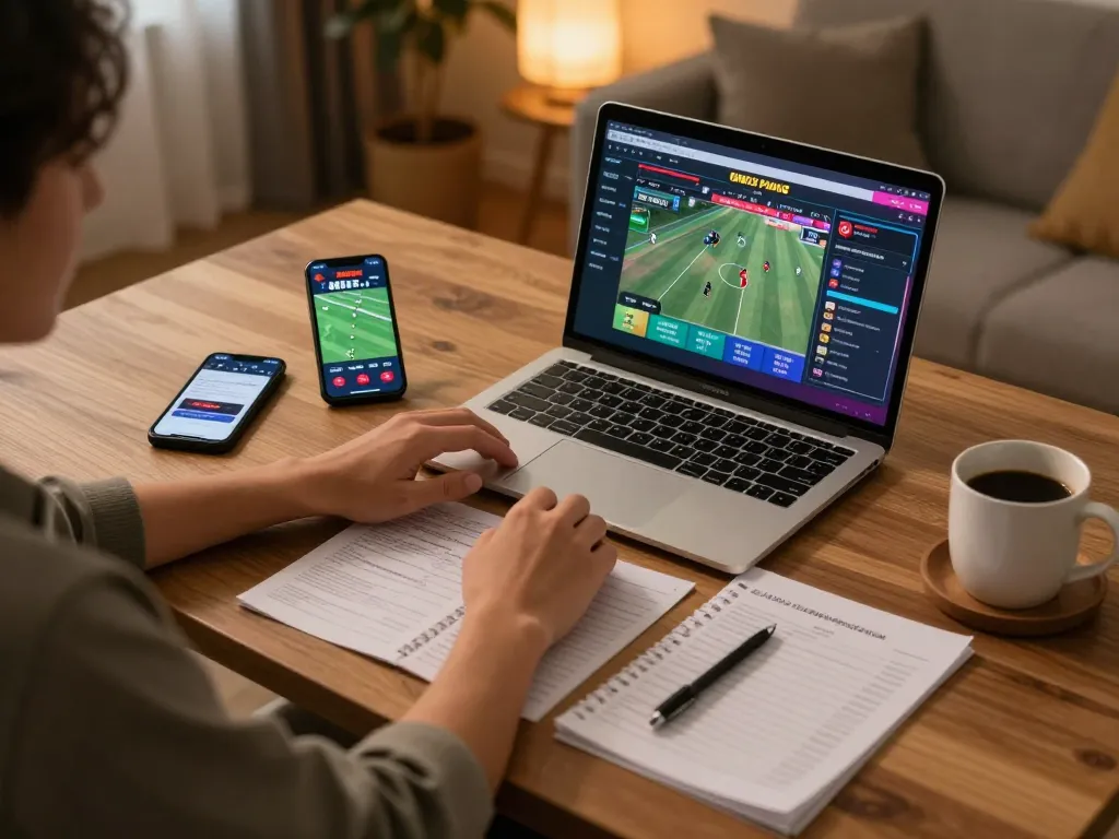 Engaged player betting on mk8th online casino, showcasing strategic gameplay at home