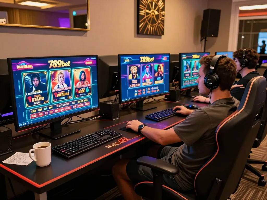 Engaged player enjoying 789bet's live casino at home with modern gaming setup