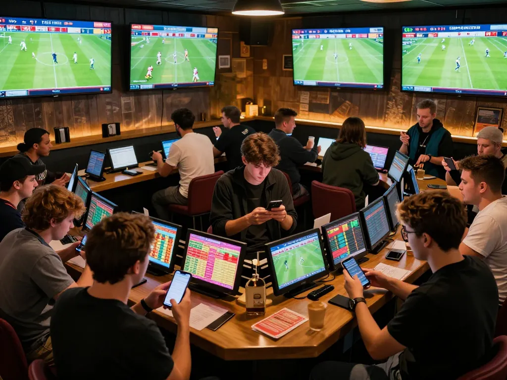 Socolive sports betting scene with fans engaging in live football wagers and cheering.