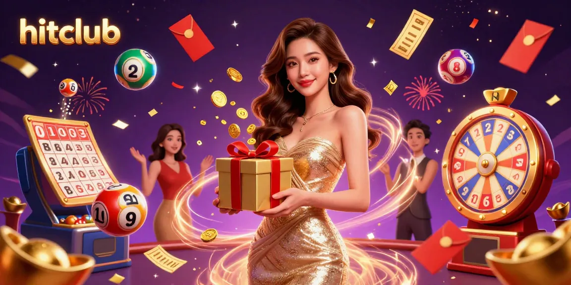 Win big at hitclub with a beautiful Asian woman celebrating surrounded by festive casino elements.