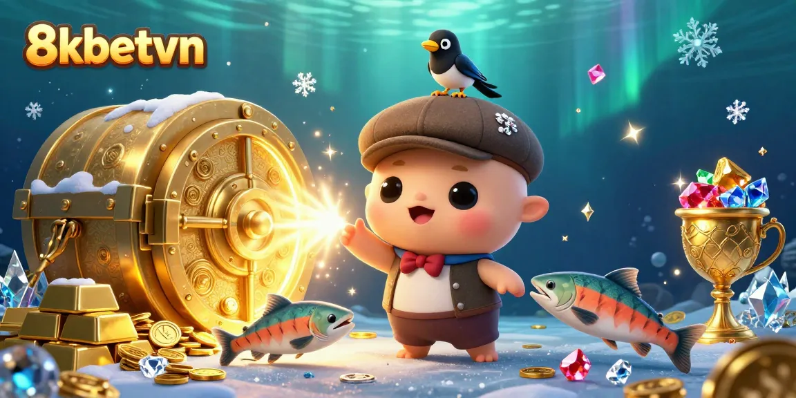 Engaging 8kbetvn scene with baby Nessie and friends amidst treasures in a playful casino setting.