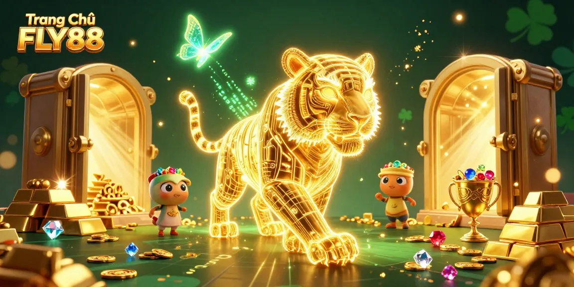 Experience the excitement at Trang Chủ FLY88 with vibrant casino adventures featuring a golden tiger.